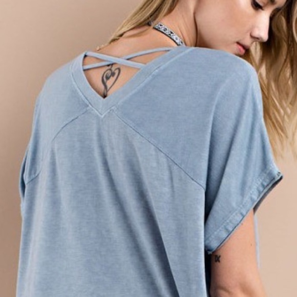 Terry Knit Tee Dress- Washed Denim - Picture 3 of 4
